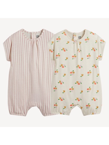 σετ 2 ολόσωμες φόρμες-σορτς με ρίγες και φρούτα