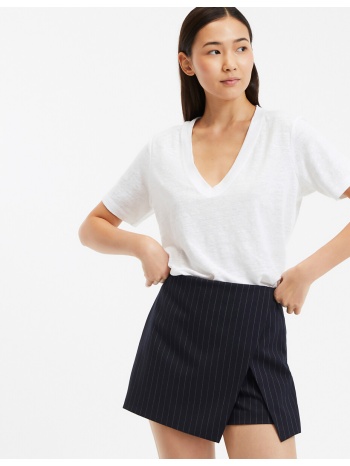 κοντομάνικη λινή μπλούζα με v