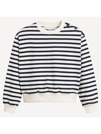 φανελένιο ριγέ φούτερ με στρογγυλή λαιμόκοψη