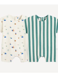 σετ 2 εμπριμέ ολόσωμα φορμάκια-σορτς από πετσετέ ύφασμα