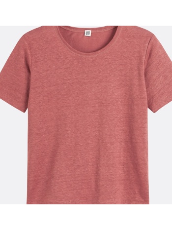 κοντομάνικη λινή μπλούζα με στρογγυλή λαιμόκοψη