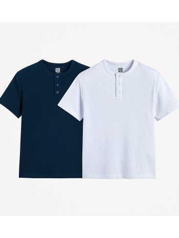 σετ 2 κοντομάνικες μπλούζες με κυψελωτή ύφανση