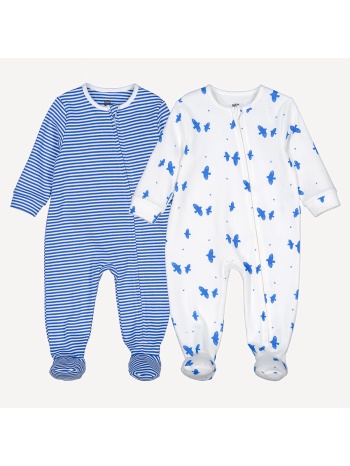 σετ 2 βαμβακερά πιτζαμάκια με μοτίβο πουλιά και ρίγες