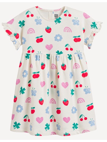 εμπριμέ φόρεμα με κοντά μανίκια και βολάν