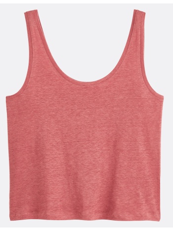 λινή αμάνικη μπλούζα με στρογγυλή λαιμόκοψη