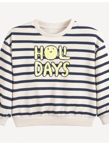 ριγέ φούτερ από φανέλα με στρογγυλή λαιμόκοψη και μπουκλέ