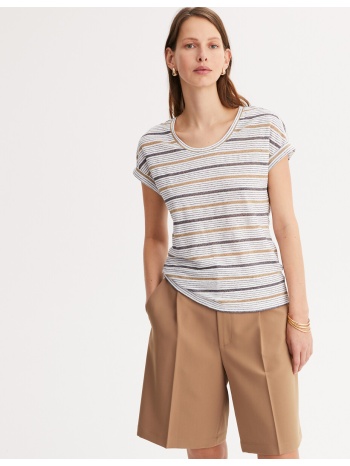 κοντομάνικη λινή μπλούζα με ρίγες