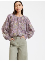 εμπριμέ χυτή μπλούζα oversize με στρογγυλή λαιμόκοψη