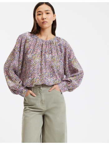 εμπριμέ χυτή μπλούζα oversize με στρογγυλή λαιμόκοψη