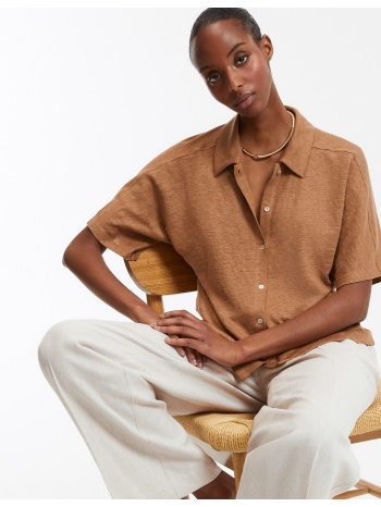 κοντομάνικη λινή μπλούζα με πόλο γιακά