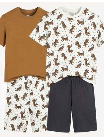 σετ 2 βαμβακερές πιτζάμες με σορτς και μοτίβο τίγρεις