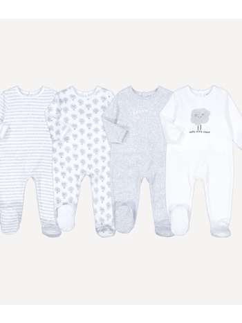 σετ 4 βελουτέ πιτζαμάκια με μοτίβο σύννεφα και ρίγες σε προσφορά