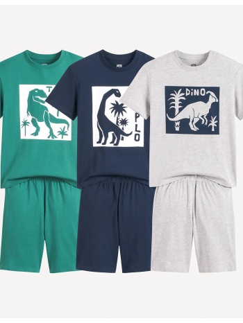 σετ 3 βαμβακερές πιτζάμες με σορτς και μοτίβο δεινόσαυρους