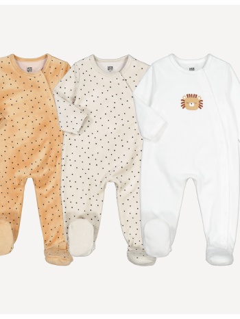 σετ 3 βελουτέ πιτζαμάκια με πουά και μοτίβο λιοντάρι