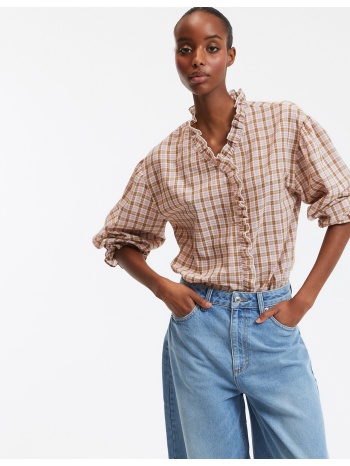 μακρυμάνικο καρό πουκάμισο με λαιμό σε βικτωριανό στυλ σε προσφορά