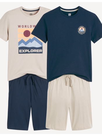 σετ 2 βαμβακερές πιτζάμες με σορτς και μοτίβο βουνά