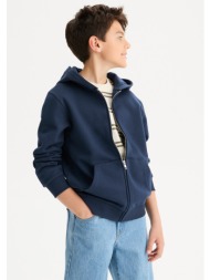 ζακέτα από φανέλα με φερμουάρ και κουκούλα