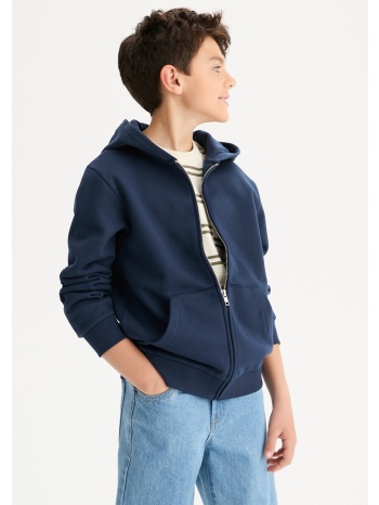 ζακέτα από φανέλα με φερμουάρ και κουκούλα