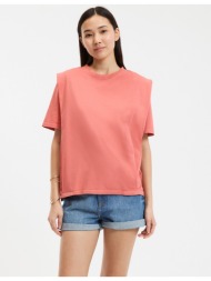 κοντομάνικη βαμβακερή μπλούζα με στρογγυλή λαιμόκοψη