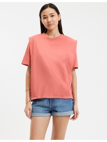 κοντομάνικη βαμβακερή μπλούζα με στρογγυλή λαιμόκοψη