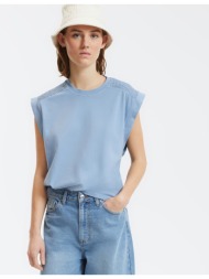 αμάνικη μπλούζα με στρογγυλή λαιμόκοψη και σφηκοφωλιά στους ώμους