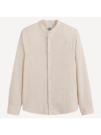 μακρυμάνικο πουκάμισο με μάο γιακά από βαμβάκι λινό