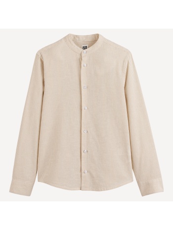 μακρυμάνικο ριγέ πουκάμισο με μάο γιακά από βαμβάκι λινό