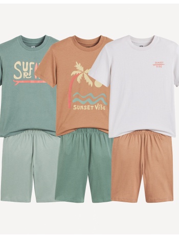 σετ 3 βαμβακερές πιτζάμες με σορτς και μοτίβο σερφ