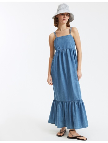 μακρύ φόρεμα από ντένιμ με λεπτές τιράντες σε εβαζέ γραμμή