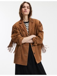 σακάκι με κρόσσια σε ίσια γραμμή από δέρμα