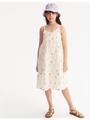 βαμβακερό φόρεμα με λεπτές τιράντες και βολάν