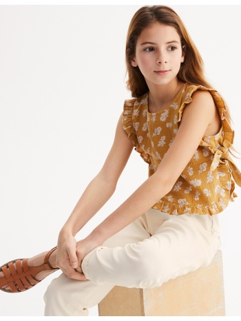 εμπριμέ αμάνικη μπλούζα από βαμβακερή γάζα