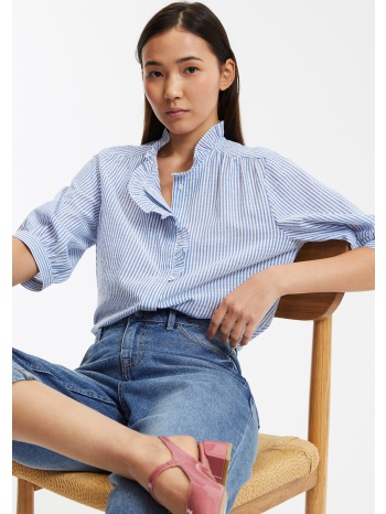 κοντομάνικη ριγέ μπλούζα με λαιμό σε βικτωριανό στυλ σε προσφορά