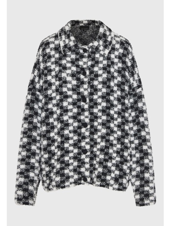 γυναικεία καρό ζακέτα με χνουδωτή ύφανση