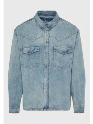oversized τζιν ανδρικό πουκάμισο με τσέπες στο στήθος