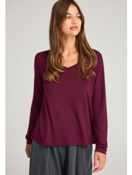 μακρυμάνικη μπλούζα με χαμηλή λαιμόκοψη
