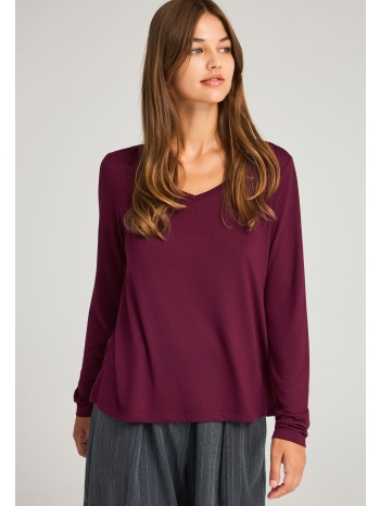 μακρυμάνικη μπλούζα με χαμηλή λαιμόκοψη