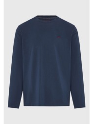 μακρυμάνικη μονόχρωμη μπλούζα με διακριτικό λογότυπο