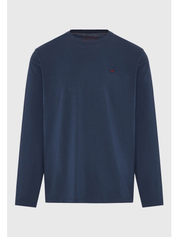 μακρυμάνικη μονόχρωμη μπλούζα με διακριτικό λογότυπο