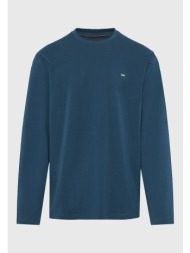 μακρυμάνικη μονόχρωμη μπλούζα με διακριτικό λογότυπο