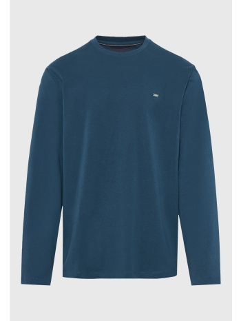 μακρυμάνικη μονόχρωμη μπλούζα με διακριτικό λογότυπο