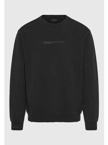 ανδρικό μονόχρωμο φούτερ με λαιμόκοψη και διακριτικό τύπωμα