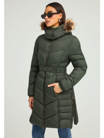 καπιτονέ μακρύ puffer μπουφάν με κουκούλα