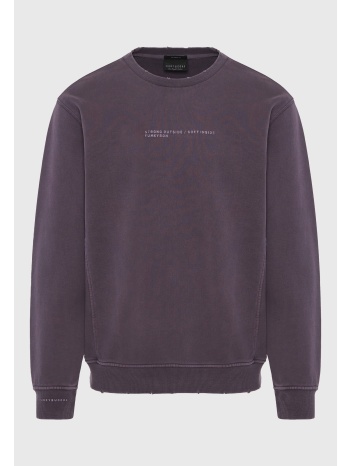 ανδρικό μονόχρωμο φούτερ με λαιμόκοψη και διακριτικό τύπωμα