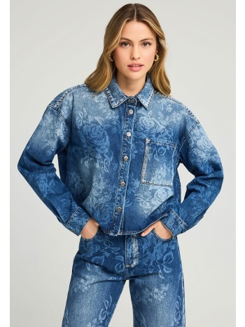 γυναικείο τζιν τζάκετ με φλοράλ μοτίβο