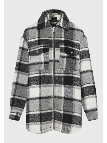 καρό παλτό με κούμπωμα φερμουάρ