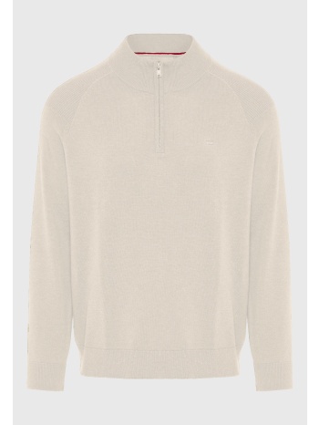 ανδρικό μονόχρωμο half-zip πλεκτό πουλόβερ