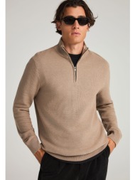 ανδρικό μονόχρωμο half-zip πλεκτό πουλόβερ