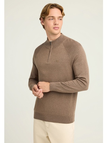 ανδρικό μονόχρωμο half-zip πλεκτό πουλόβερ