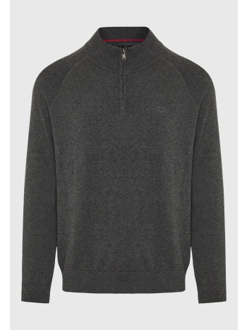 ανδρικό μονόχρωμο half-zip πλεκτό πουλόβερ
